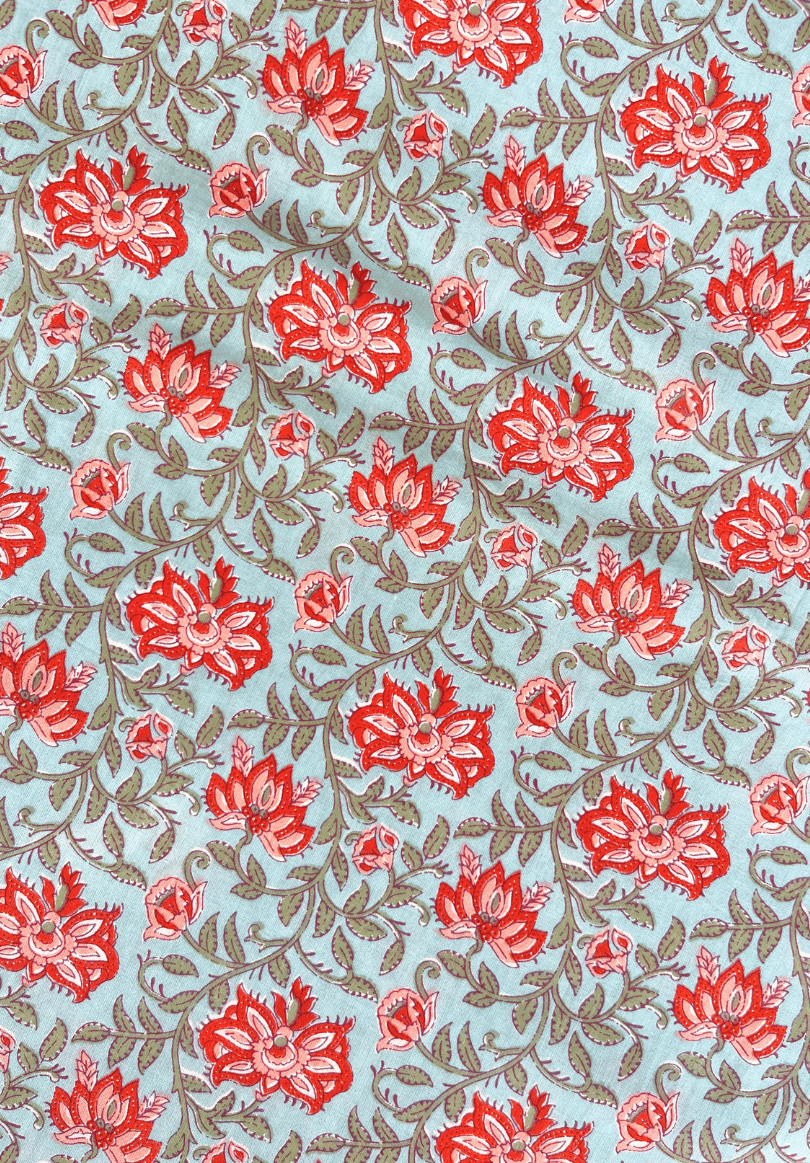 Floral Whisper – Light Teal Cotton with Delicate Blooms