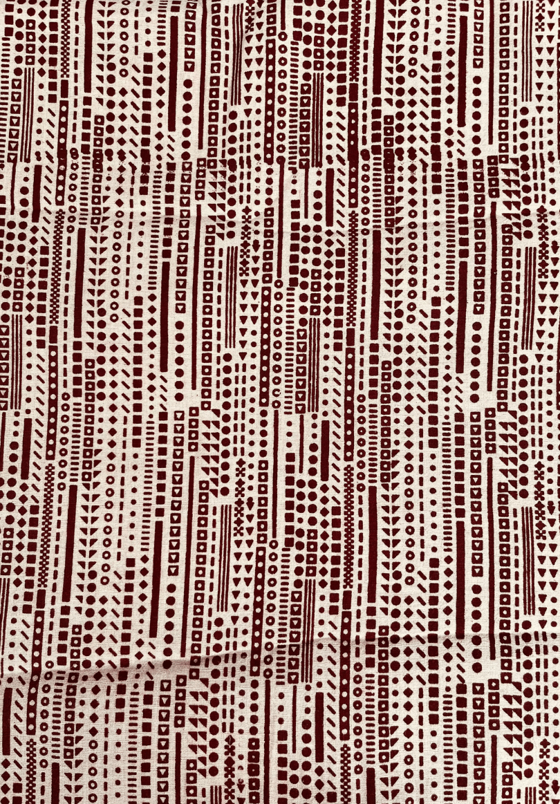 Handcrafted Tribal Block Print Cotton Fabric – Maroon & Beige Ethnic Geometric Design