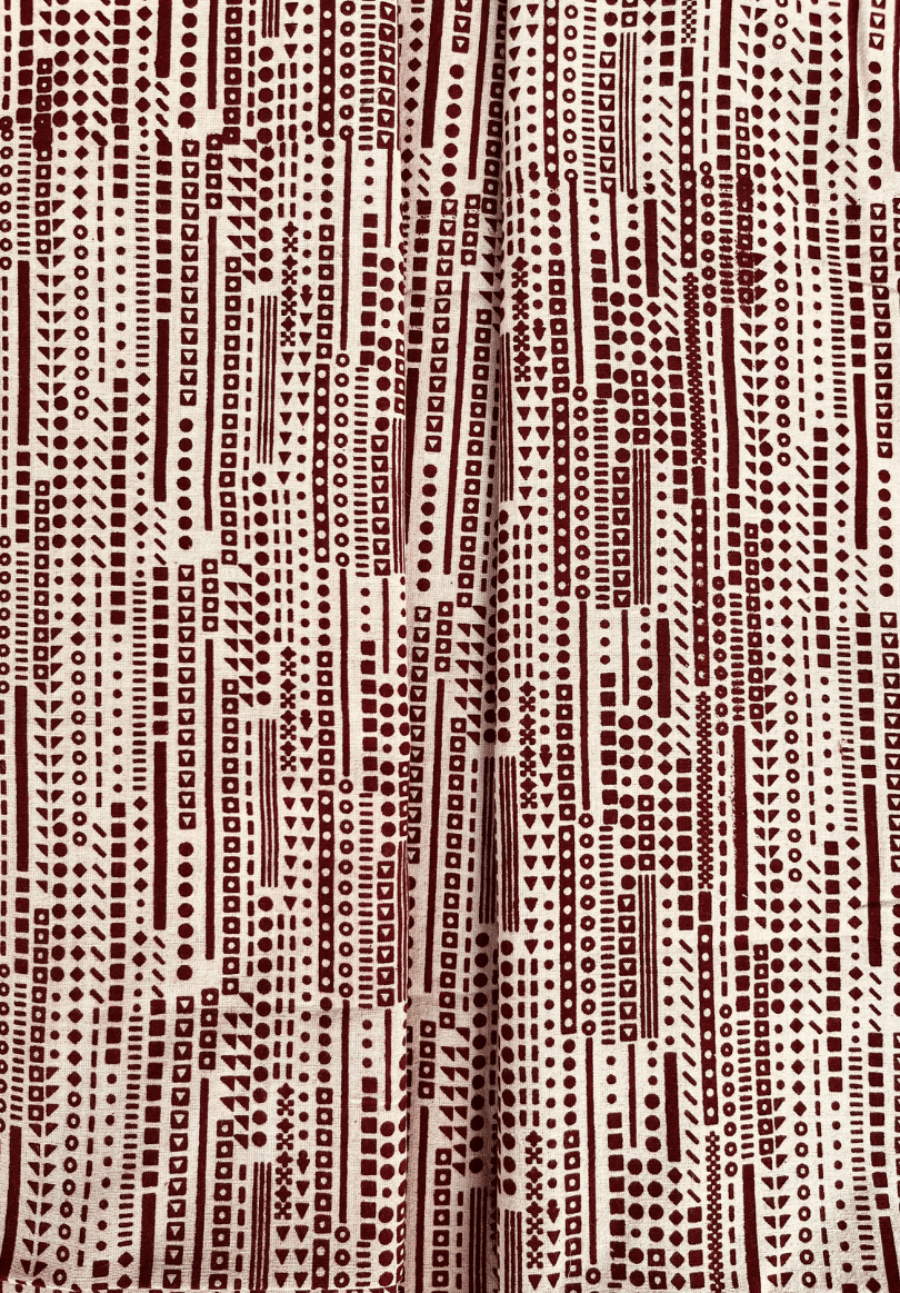 Handcrafted Tribal Block Print Cotton Fabric – Maroon & Beige Ethnic Geometric Design