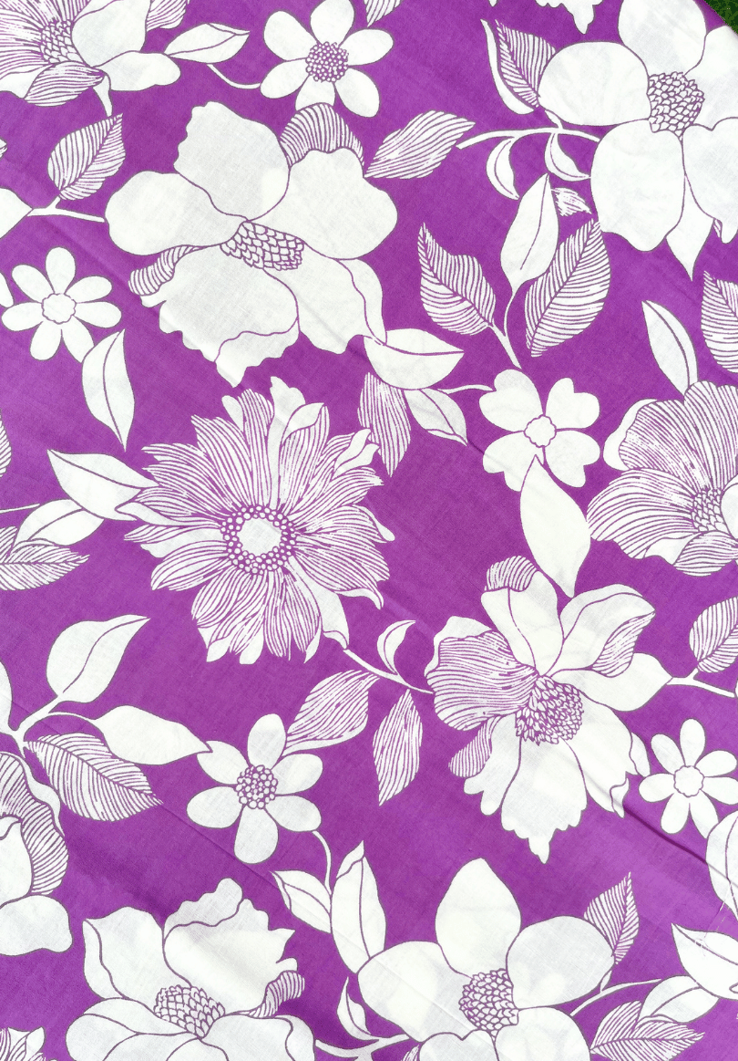 Purple White Floral Screen Print Pure Cotton Fabric