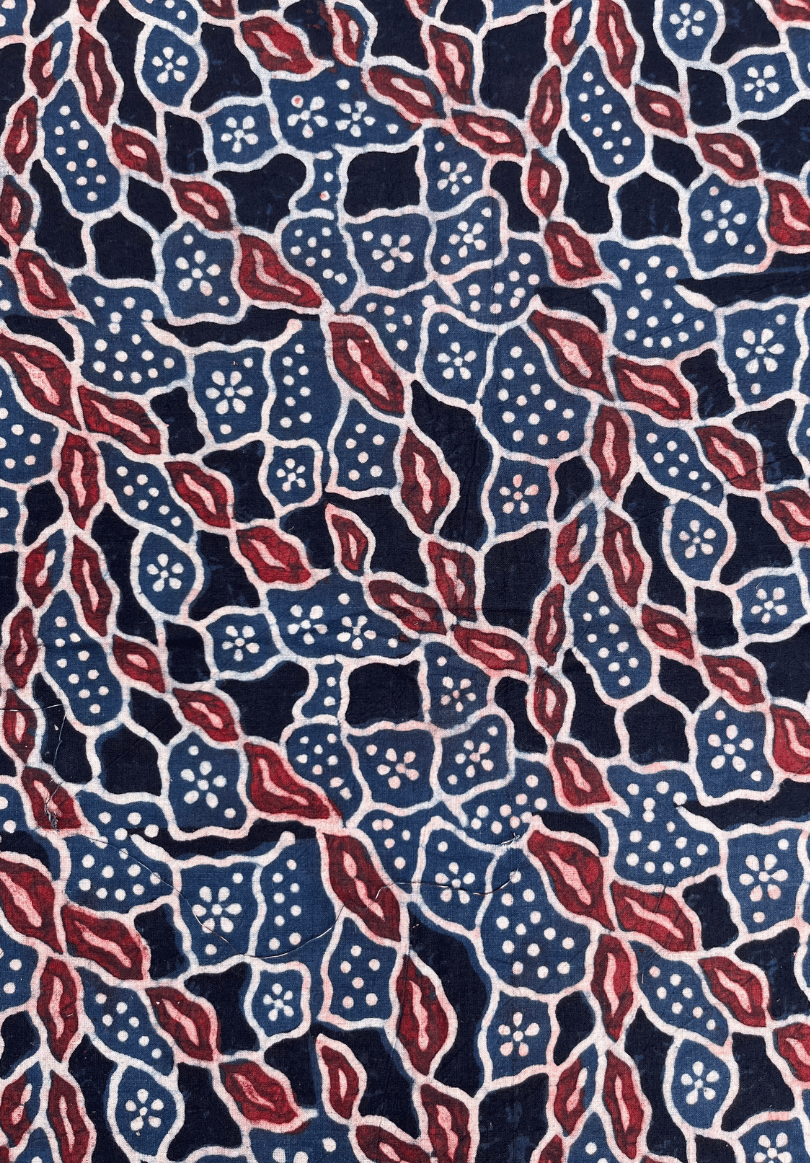 Soft Ajrakh Cotton Fabric | Indigo & Burgundy Ethnic Print