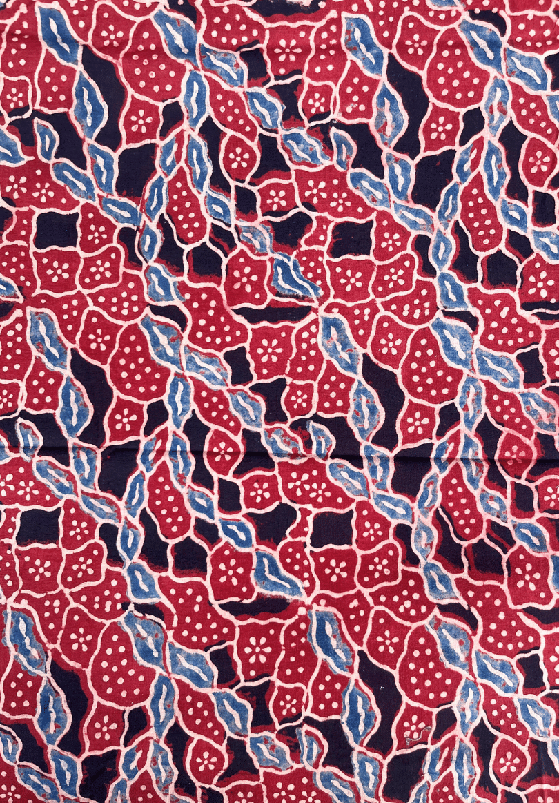 Soft Ajrakh Cotton Fabric | Fade Blue & Red Ethnic Print