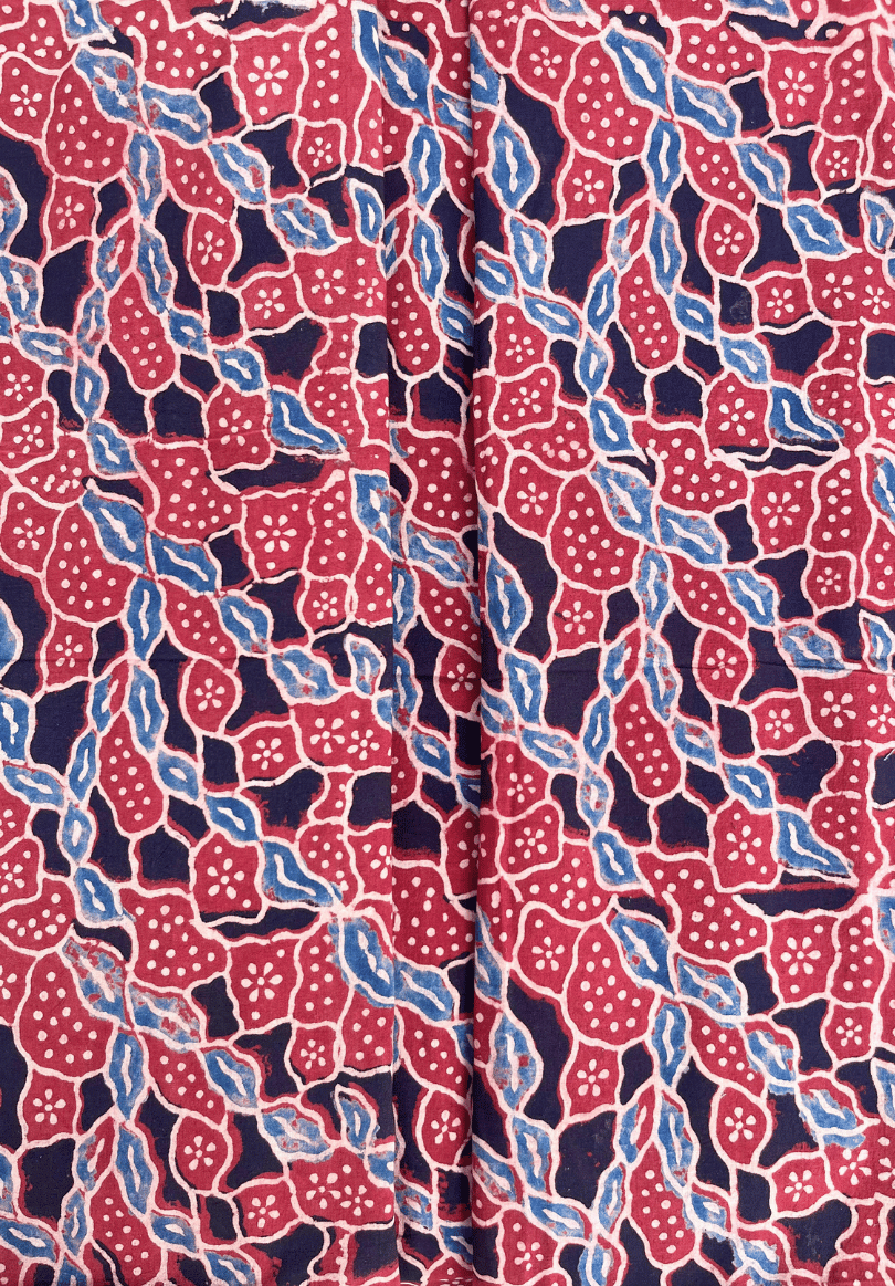Soft Ajrakh Cotton Fabric | Fade Blue & Red Ethnic Print