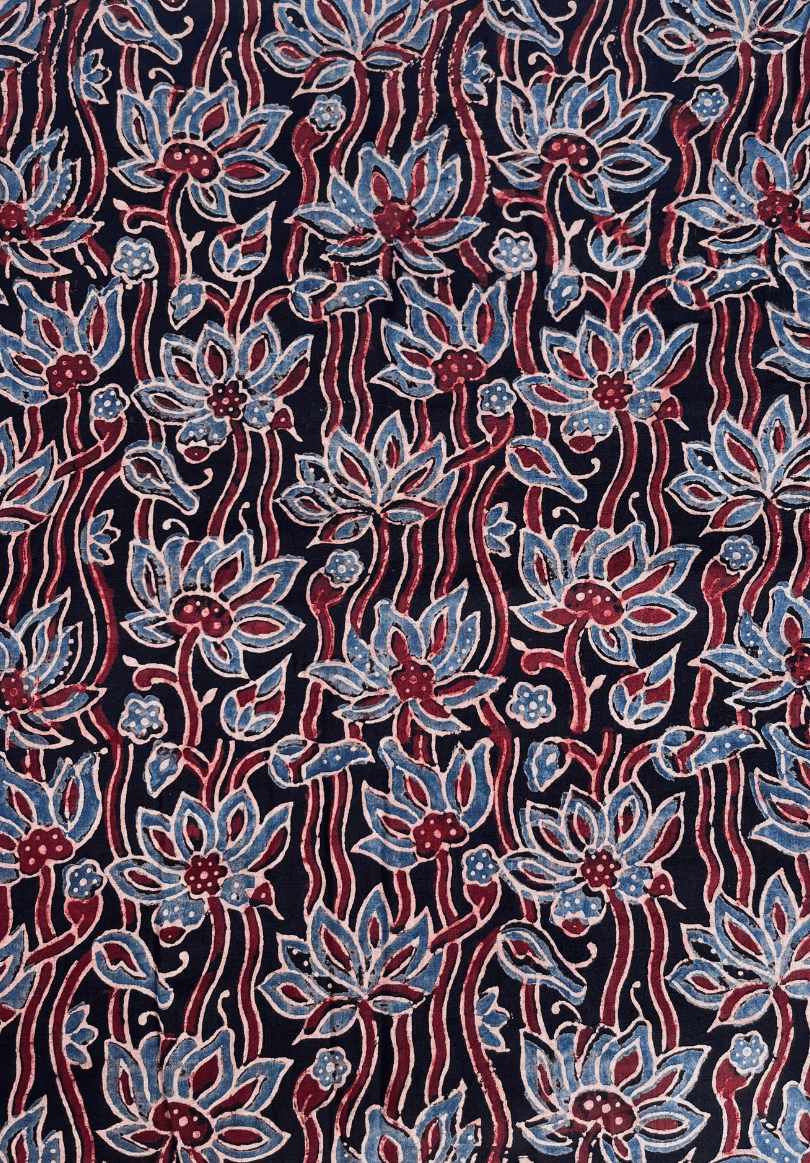 Handcrafted Ajrakh Cotton Fabric | Traditional Floral Block Print