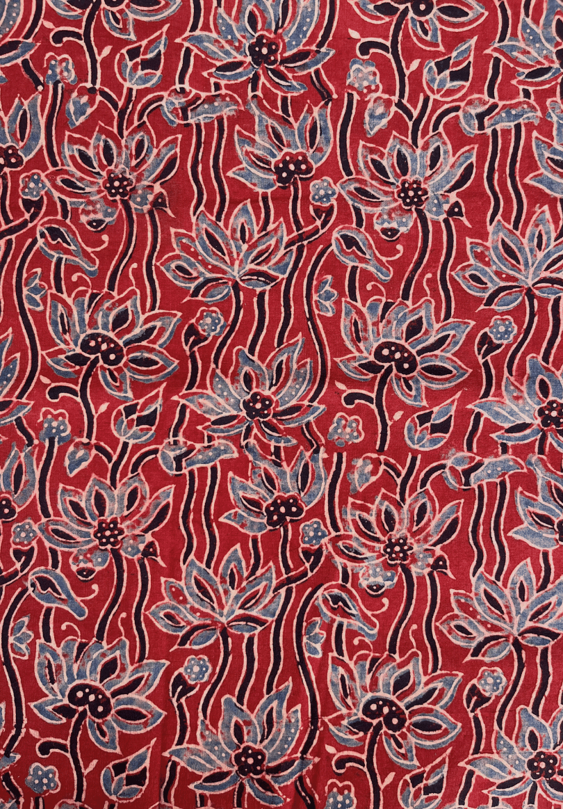 Handcrafted Red Ajrakh Cotton Fabric | Traditional Floral Block Print