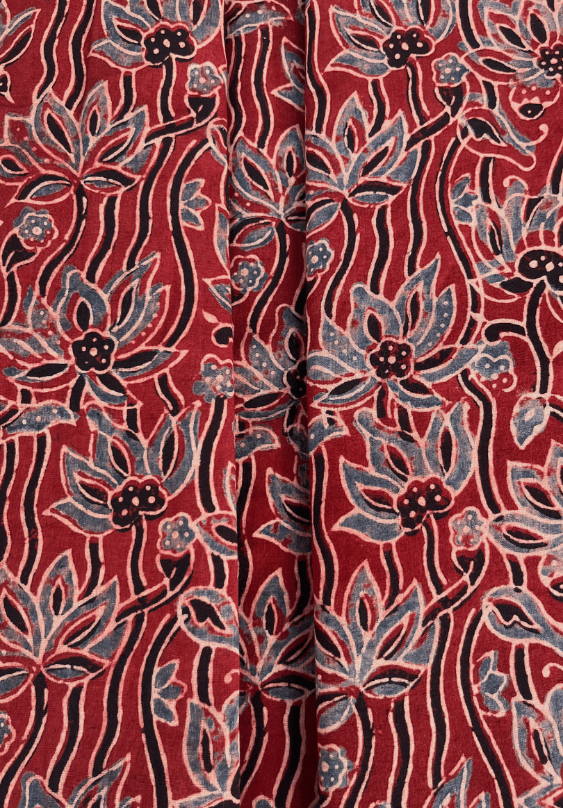Handcrafted Red Ajrakh Cotton Fabric | Traditional Floral Block Print