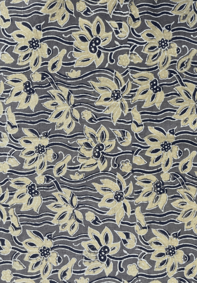 Handcrafted Grey & Lime Ajrakh Cotton Fabric | Traditional Floral Block Print