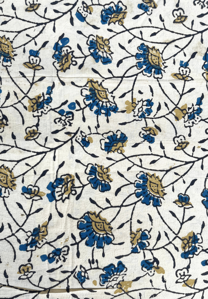 Authentic Ajrakh Hand Block Print White Fabric With Floral Prints