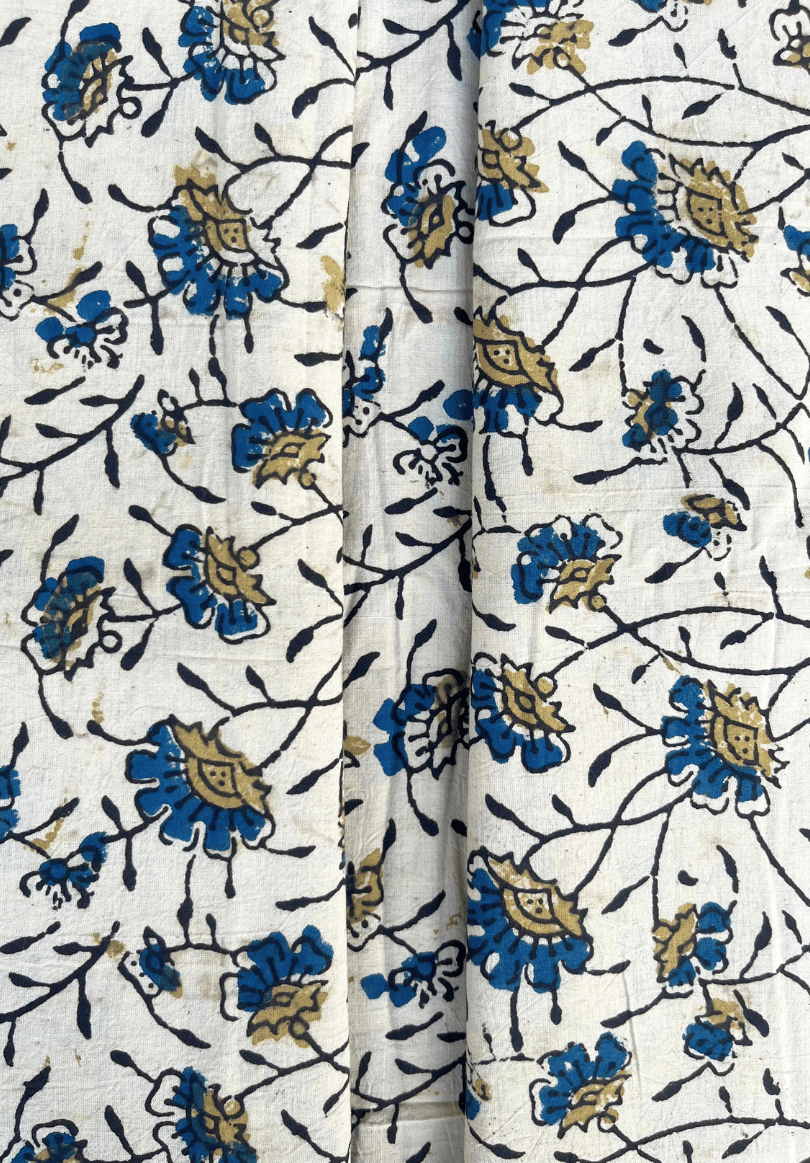Authentic Ajrakh Hand Block Print White Fabric With Floral Prints