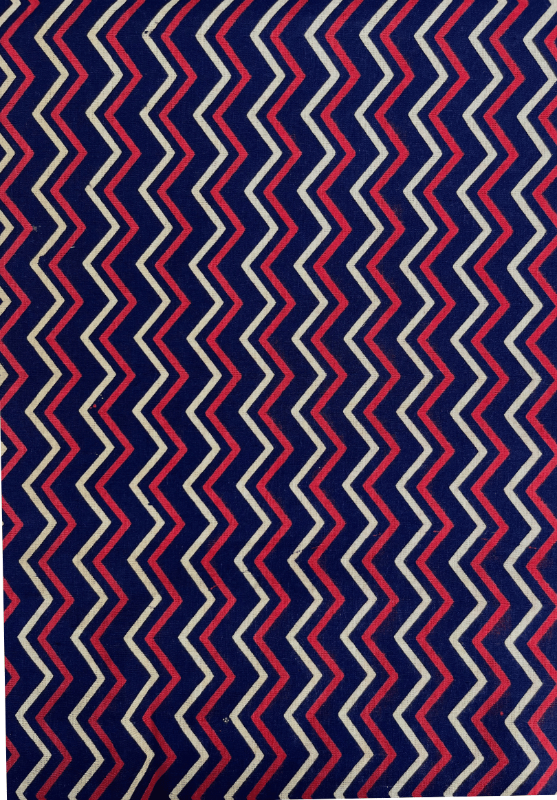 Hand-Block Printed Cotton Fabric | Navy Blue Zigzag Design