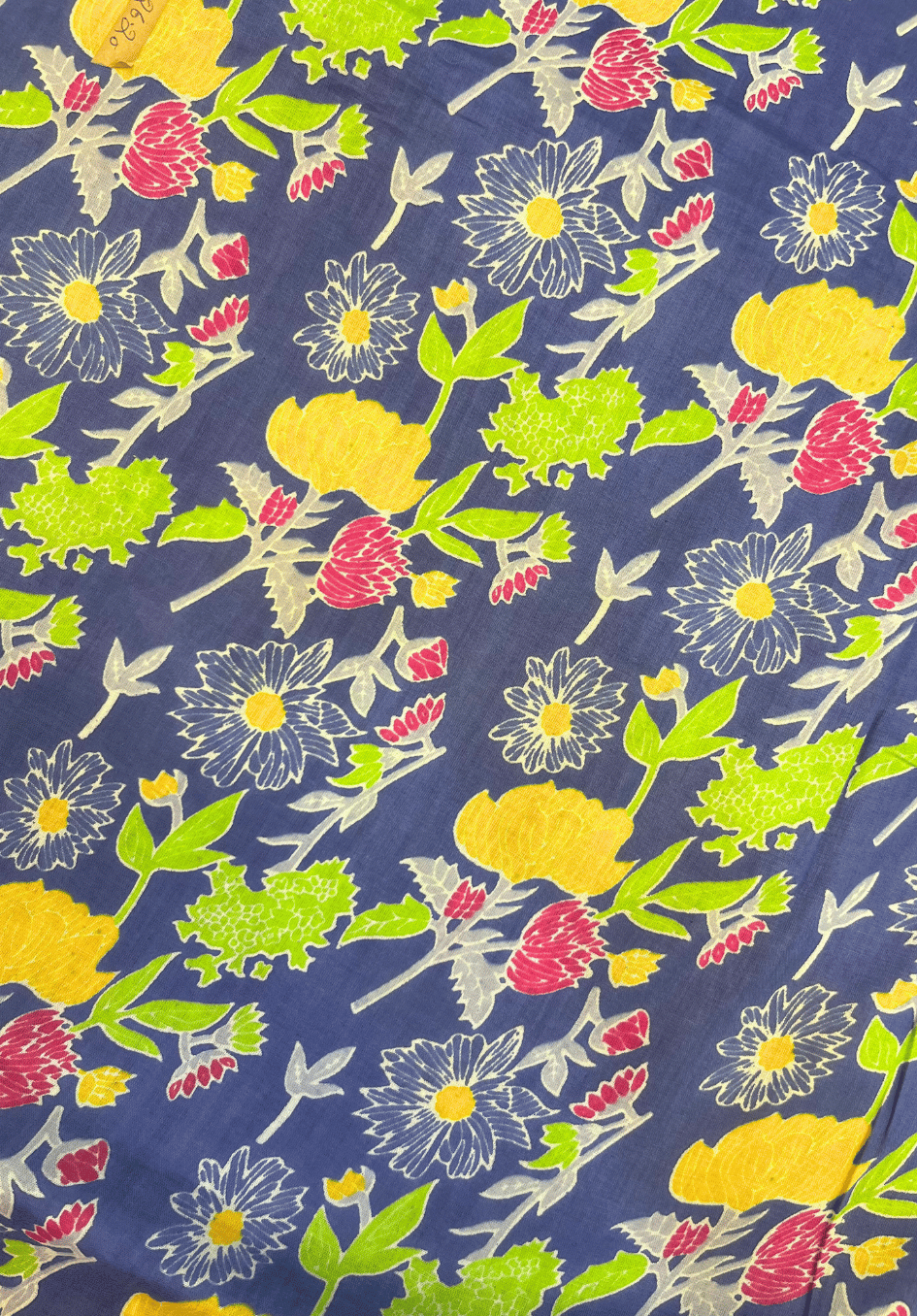 Dark Blue base cotton with yellow pink and white floral print
