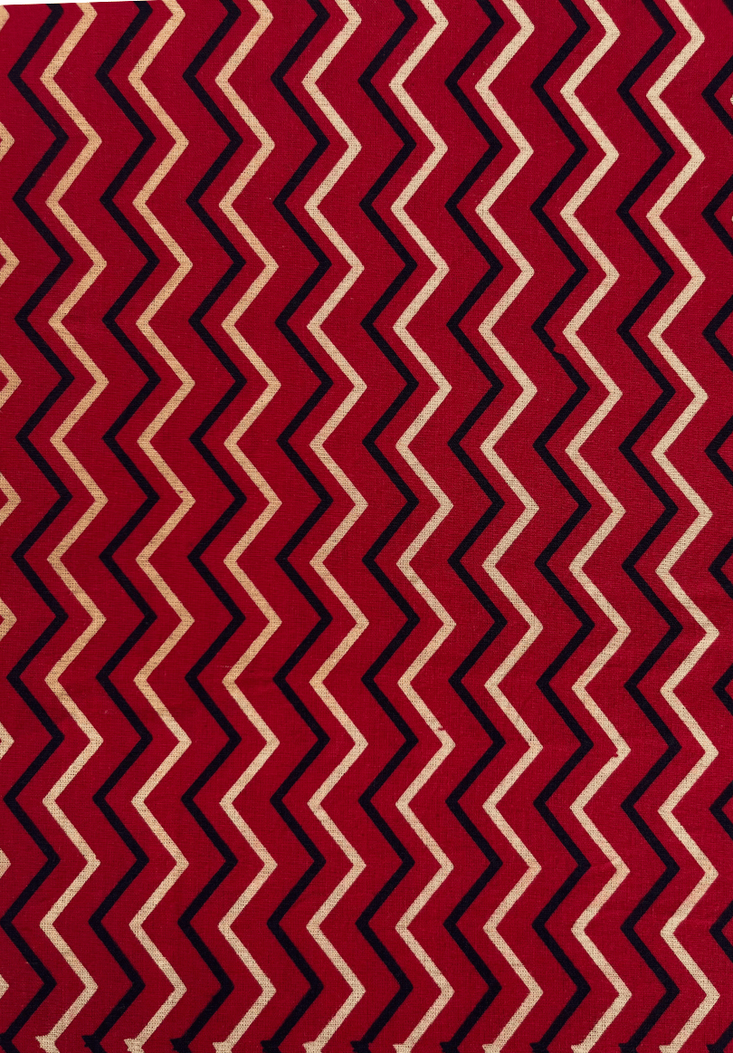 Hand-Block Printed Cotton Fabric | Red & Black Chevron Zigzag Pattern