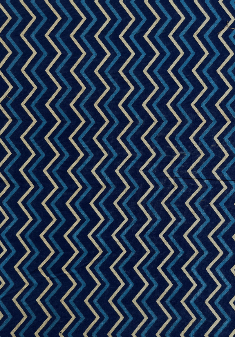 Hand-Block Printed Cotton Fabric | Blue & White Chevron Zigzag Pattern