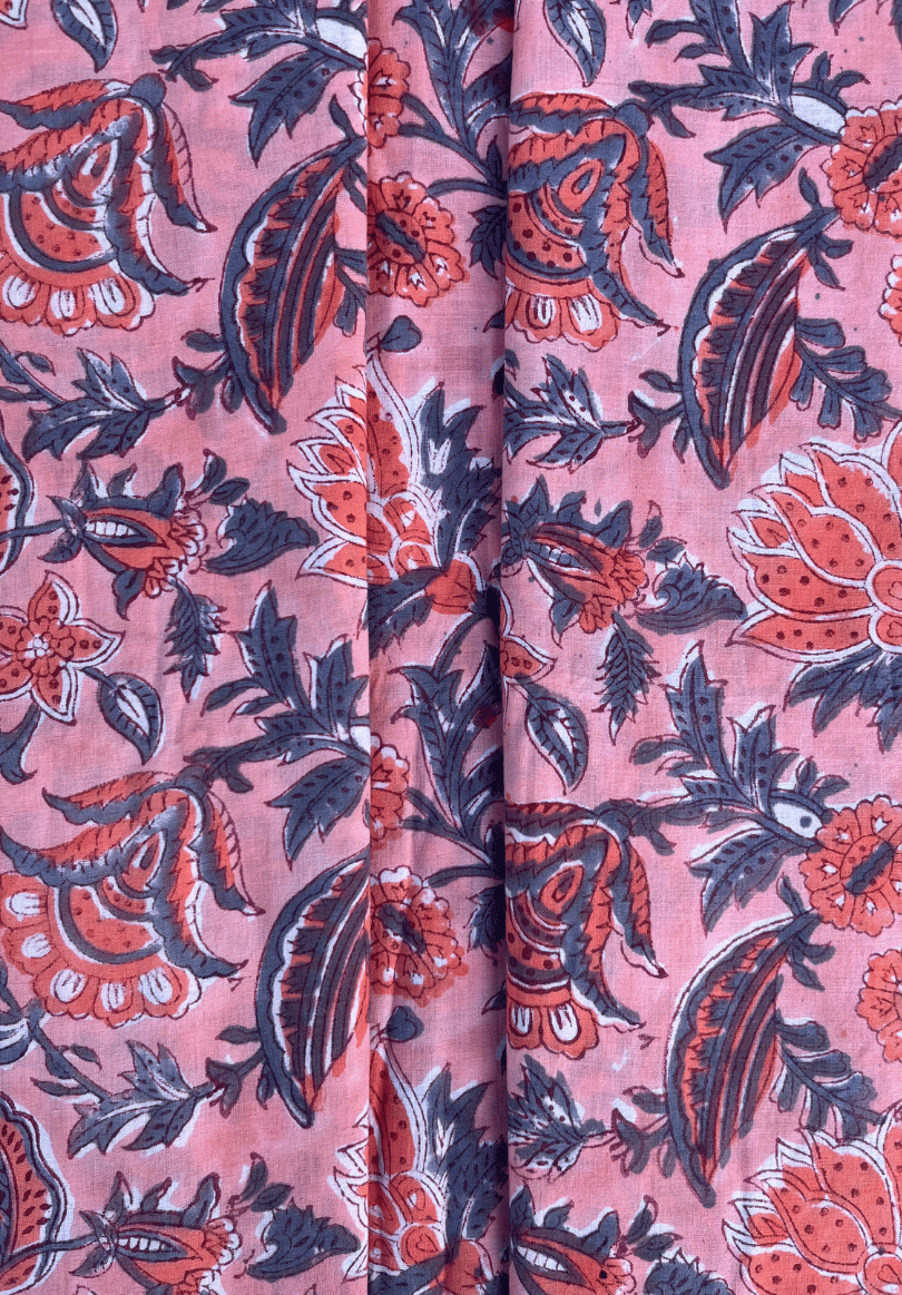 Botanical Hand Block Cotton Fabric | Artisan Handcrafted Indian Textile