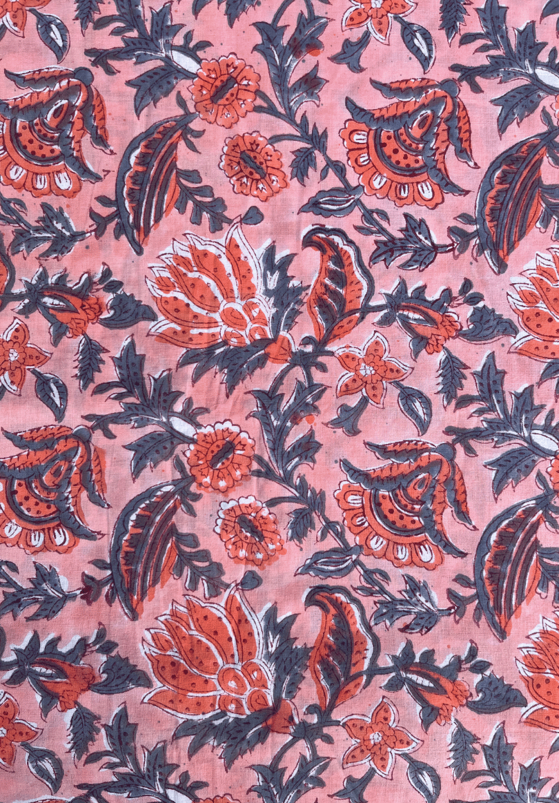Botanical Hand Block Cotton Fabric | Artisan Handcrafted Indian Textile