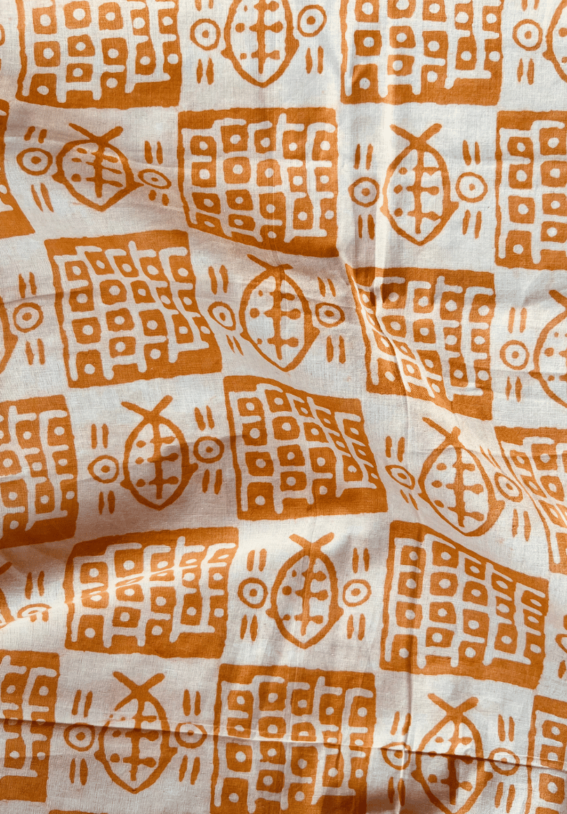 Rust Orange Natural Dyed Dabu Cotton Fabric | Earthy Tones & Tribal Motifs