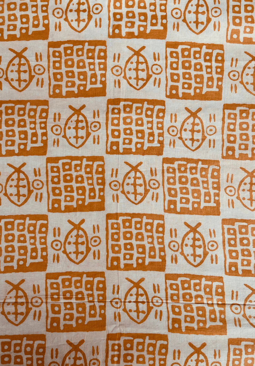 Rust Orange Natural Dyed Dabu Cotton Fabric | Earthy Tones & Tribal Motifs