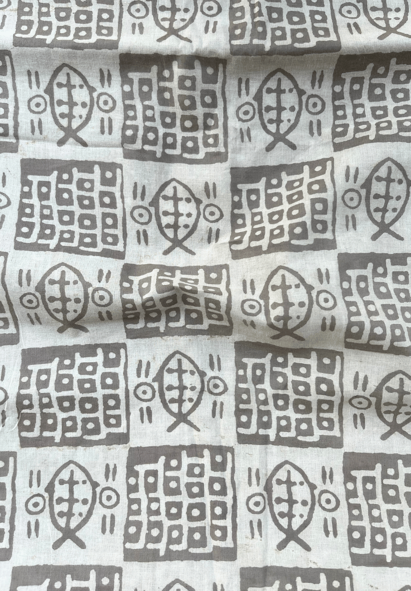 Ash Grey Dabu Cotton Fabric | Traditional Indian Hand-Printed Fabric