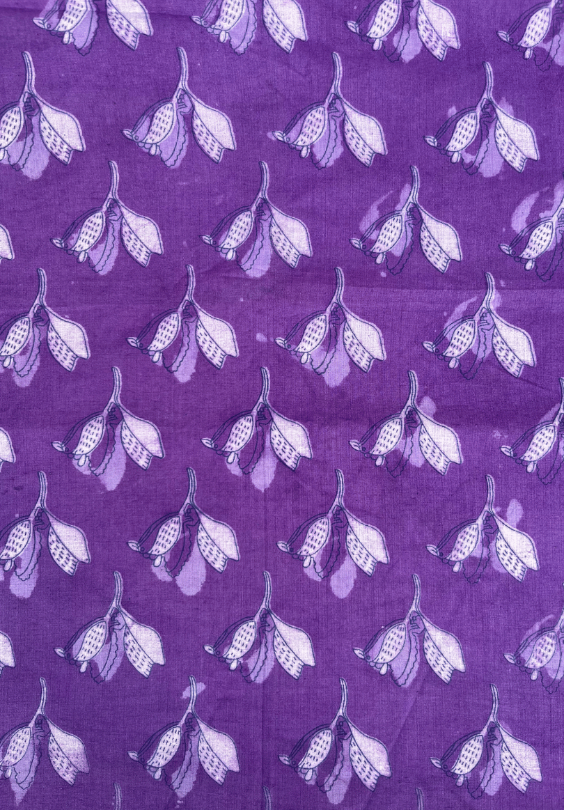 Handmade Dabu Floral Print Fabric | Purple Indigo Cotton Textile