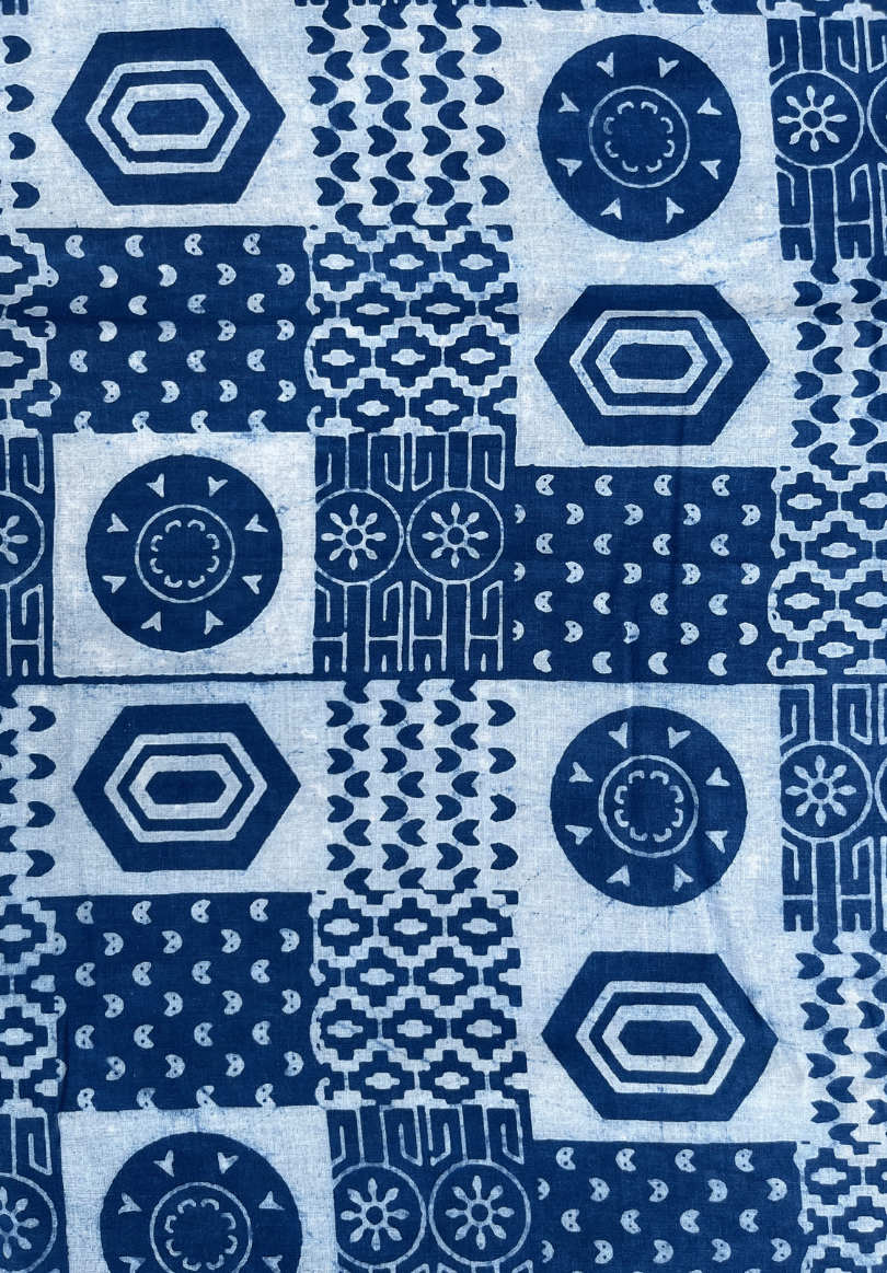 Deep Blue & Light Blue Dabu Hand Block Print Fabric | Pure Cotton Textile