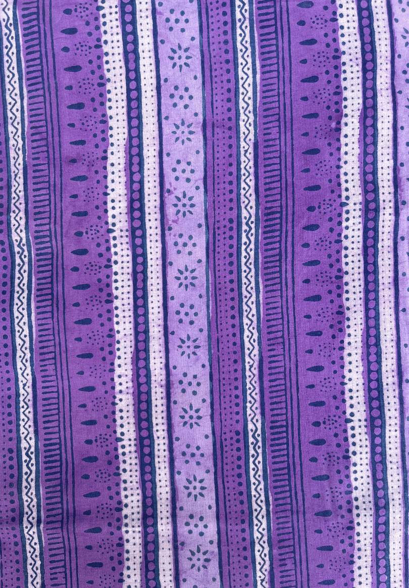 Traditional Dabu Block Print Fabric | Purple & Blue Striped Design
