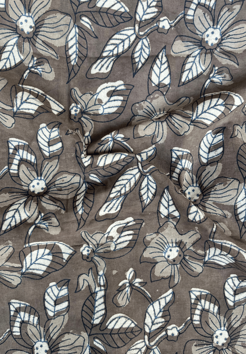 Earthy Brown Flower Dabu Print Fabric Fabric