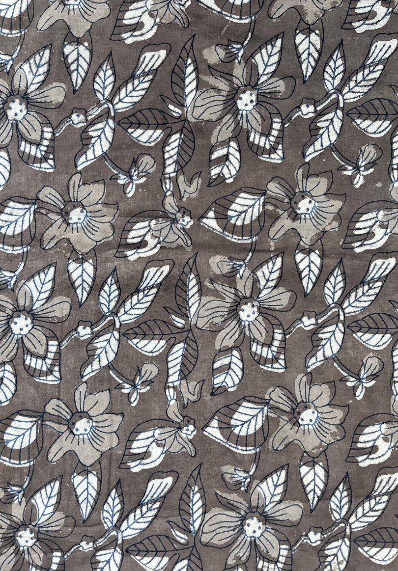 Earthy Brown Flower Dabu Print Fabric Fabric
