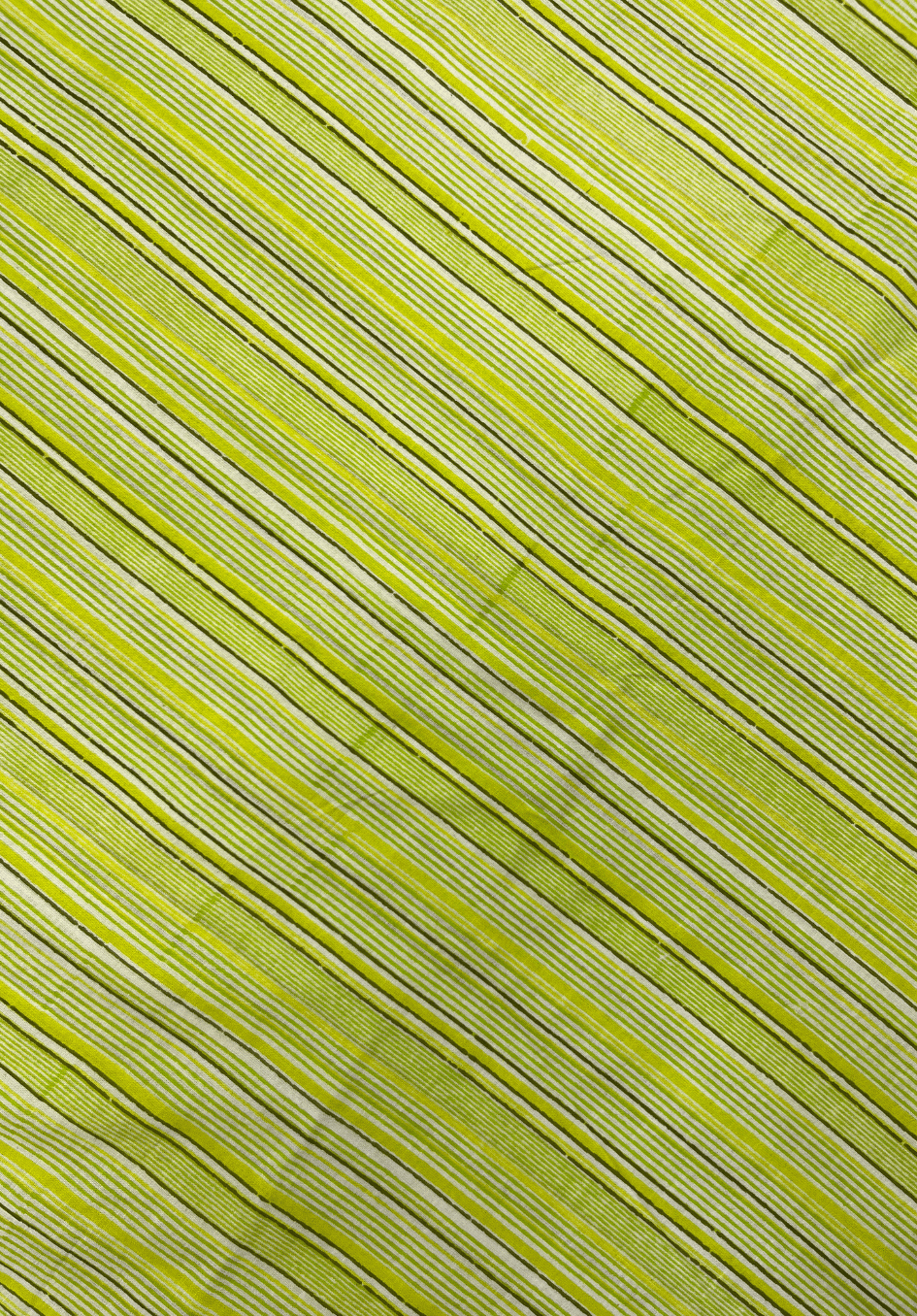 Stripe Pattern Lime Green and White Screen Print Cotton Fabric