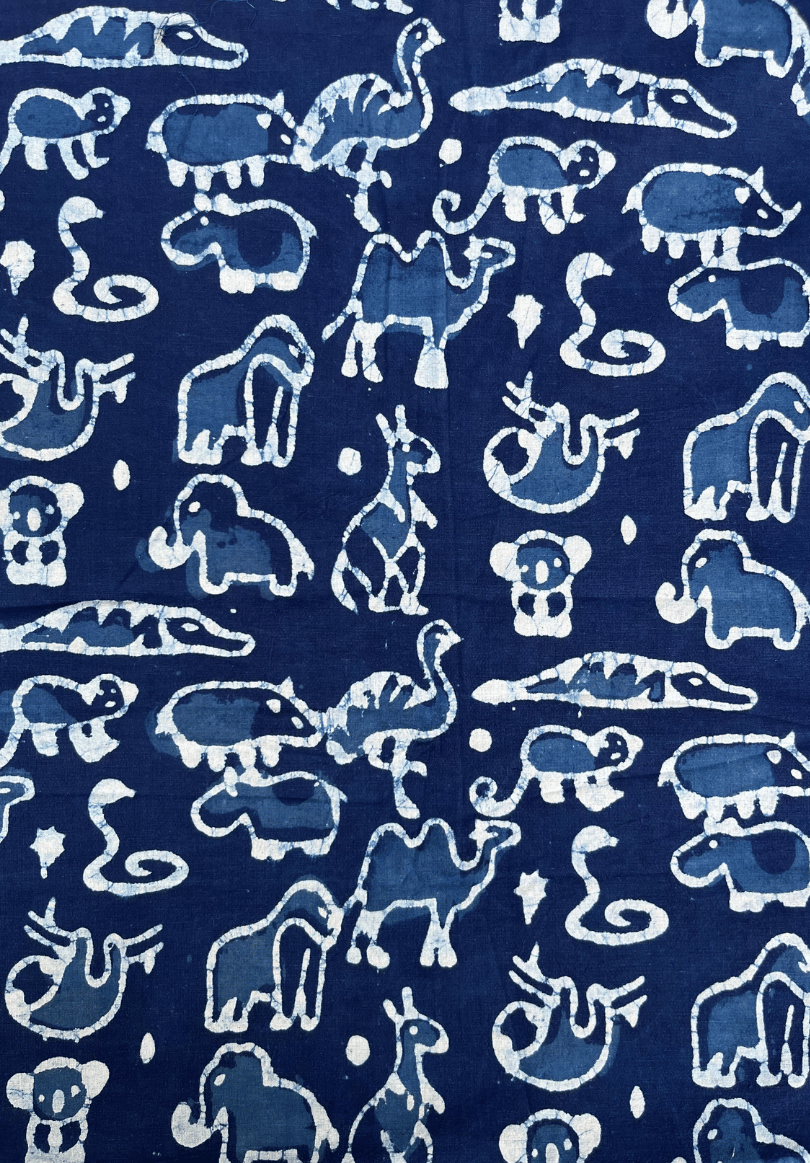 Traditional Dabu Hand Block Print Fabric | Playful Animal Motif Indigo Fabric