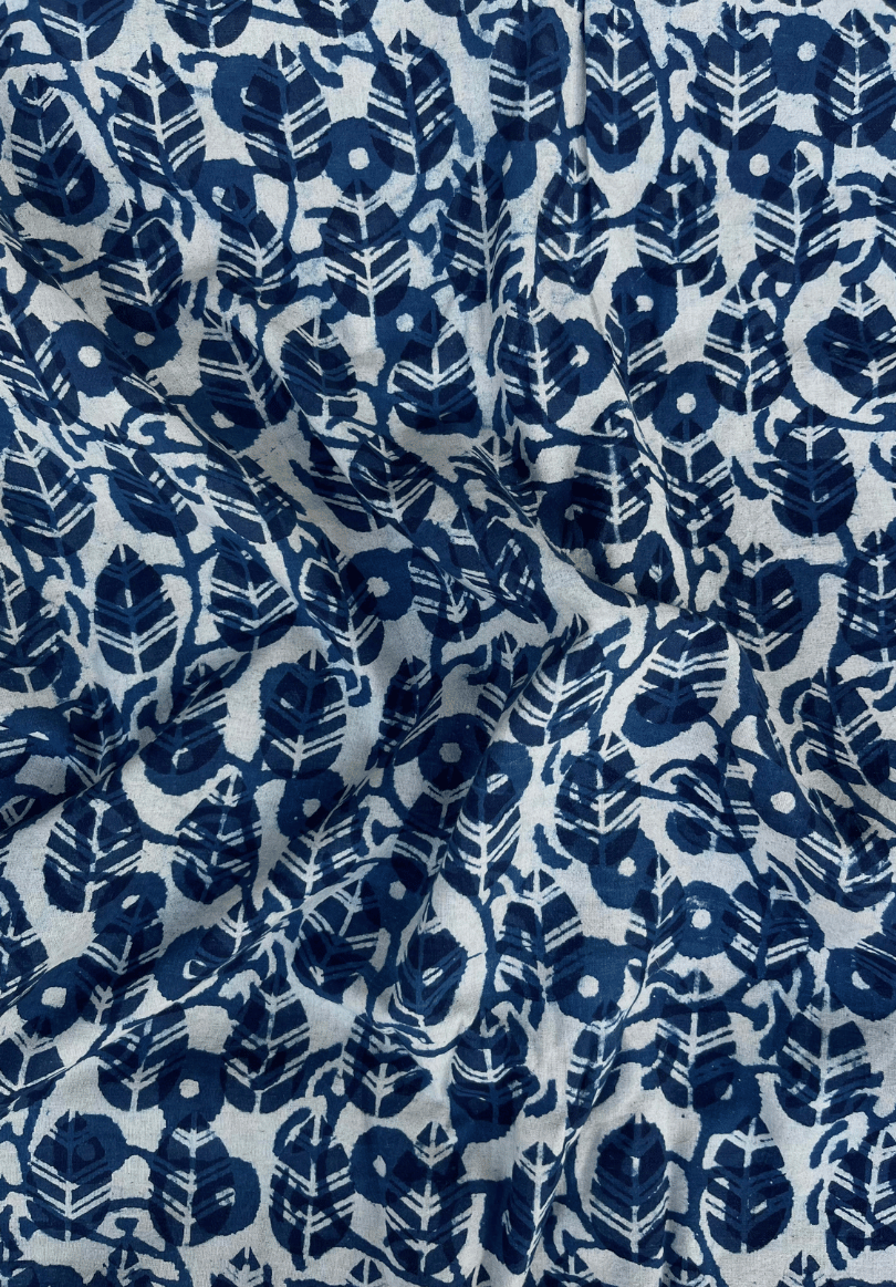Natural Dyed Indigo Dabu Fabric | Traditional Floral Hand Block Print
