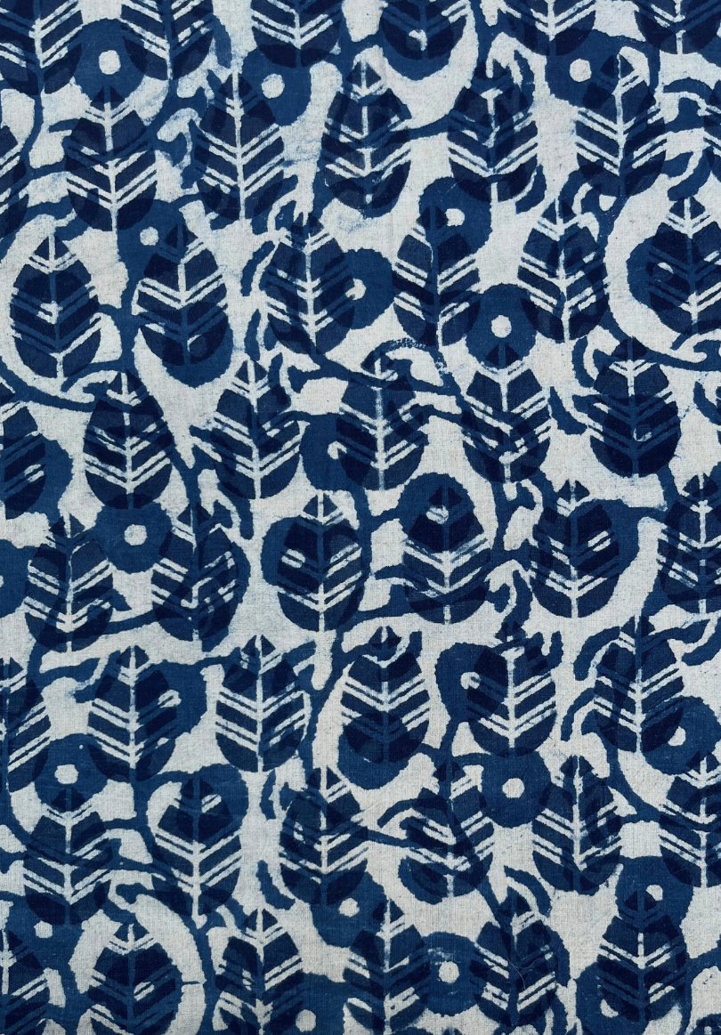 Natural Dyed Indigo Dabu Fabric | Traditional Floral Hand Block Print