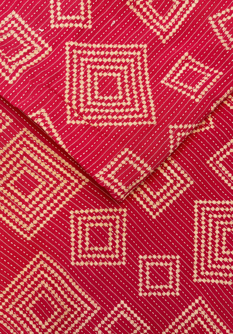 Pink Handcrafted Kantha Stitch Cotton Fabric Traditional Geometric Embroidery Textile