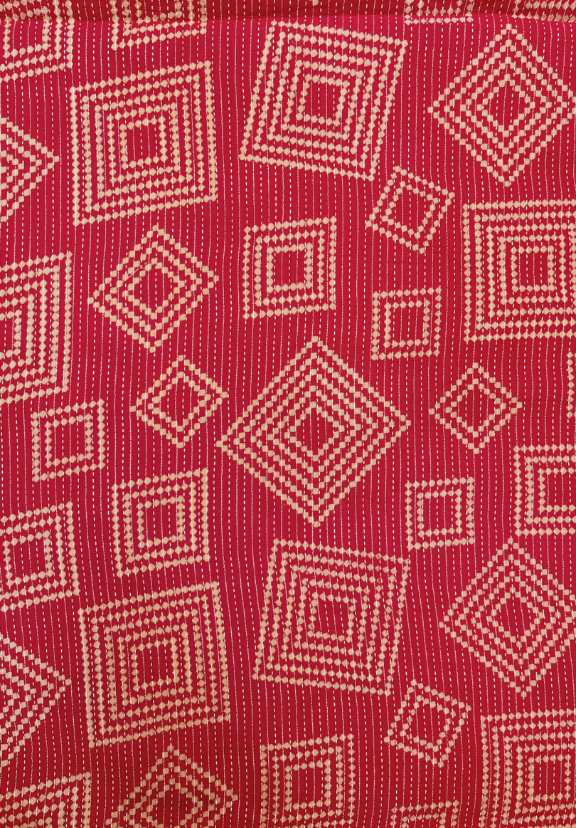 Pink Handcrafted Kantha Stitch Cotton Fabric Traditional Geometric Embroidery Textile