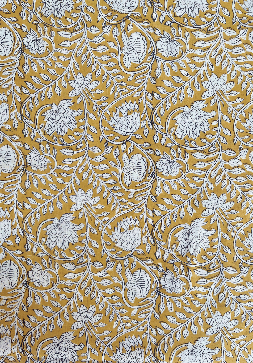 Traditional Indian Block Print with Delicate Floral Motif on Warm Tones