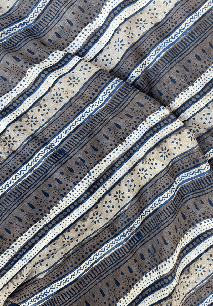 Traditional Dabu Block Print Fabric | Brown & Beige Striped Design