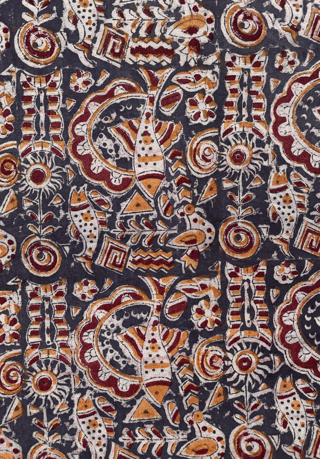 Antique Charcoal Kalamkari Cotton Fabric