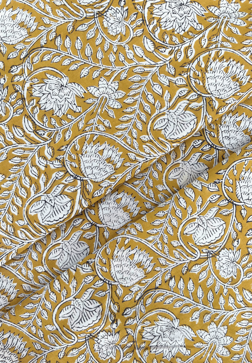 Traditional Indian Block Print with Delicate Floral Motif on Warm Tones
