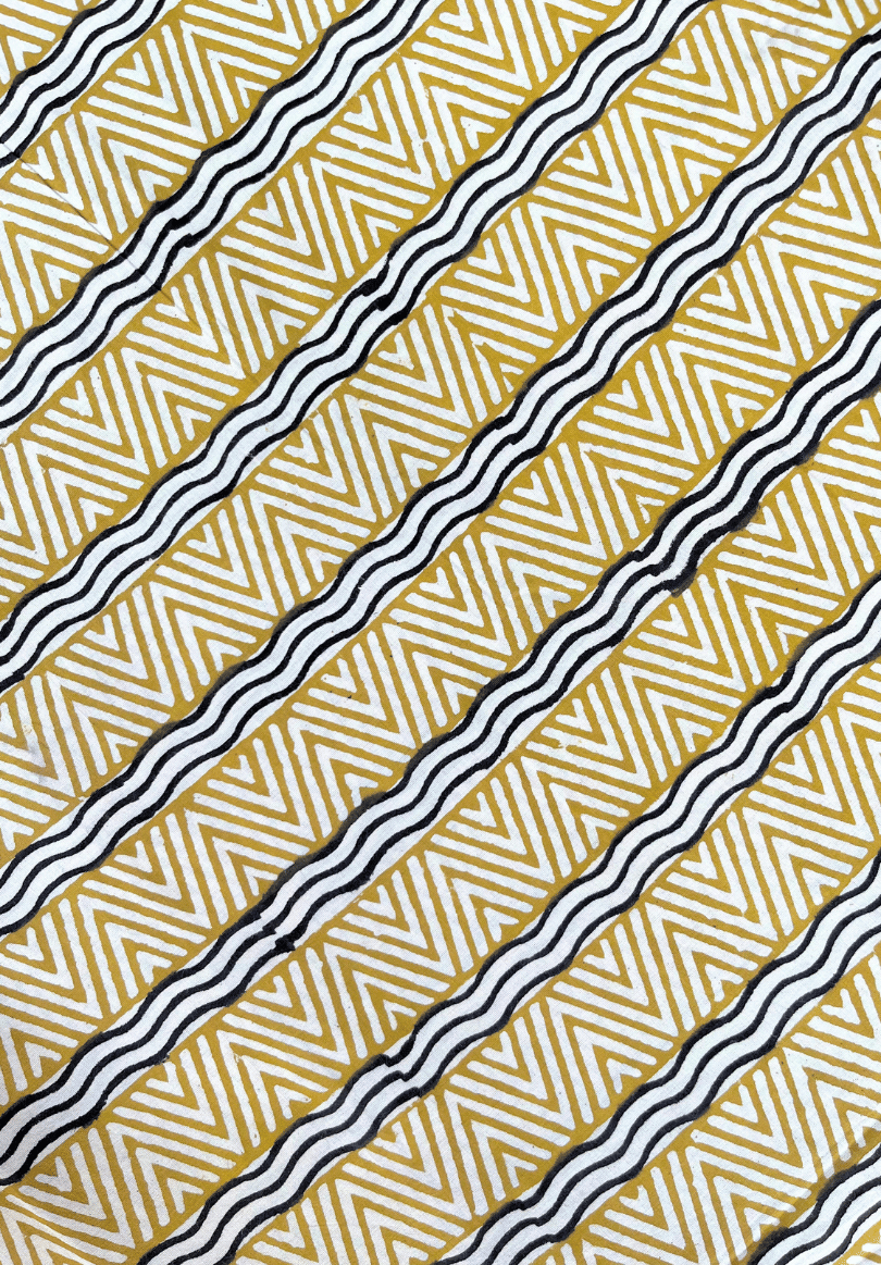 Modern Ethnic Fabric with Striped Triangle Motif in Yellow & Black
