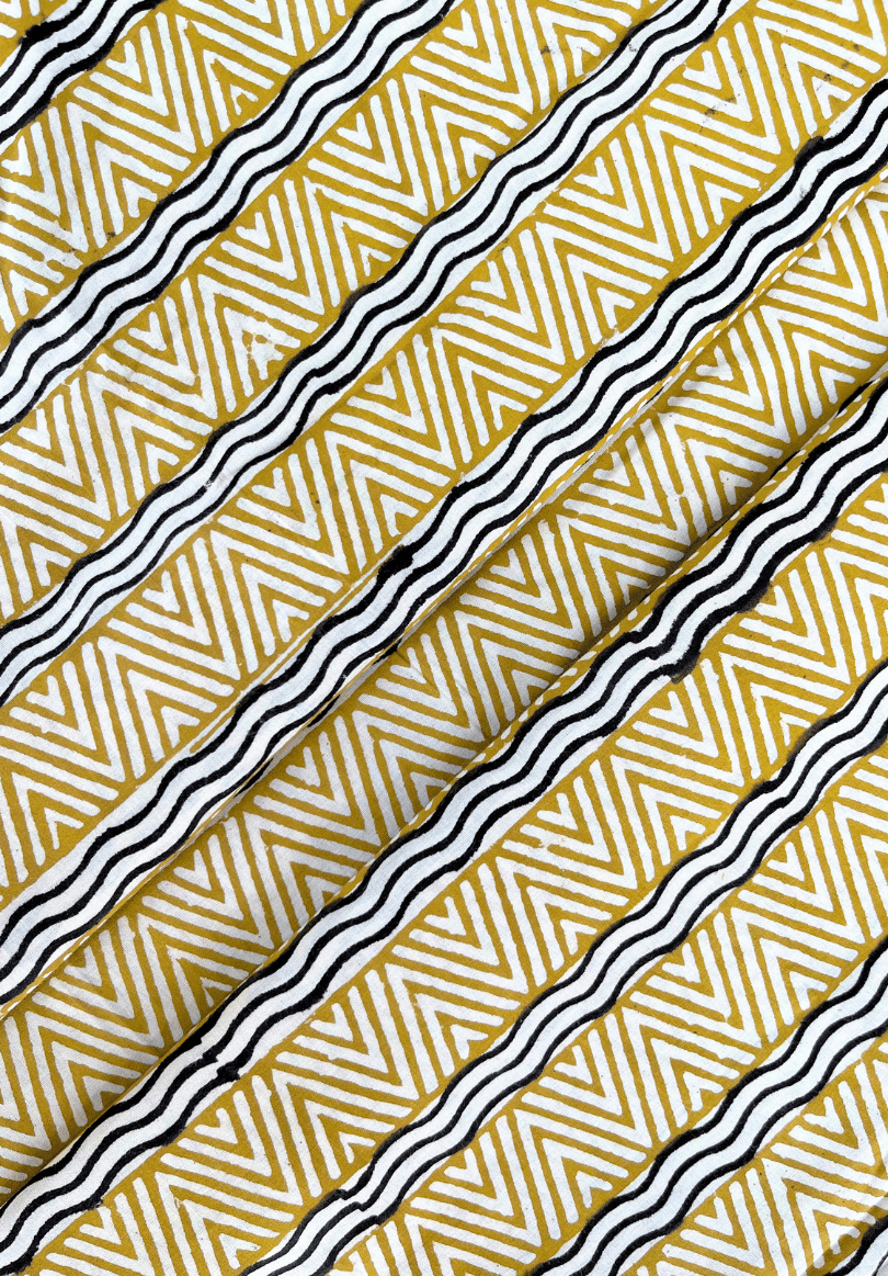 Modern Ethnic Fabric with Striped Triangle Motif in Yellow & Black