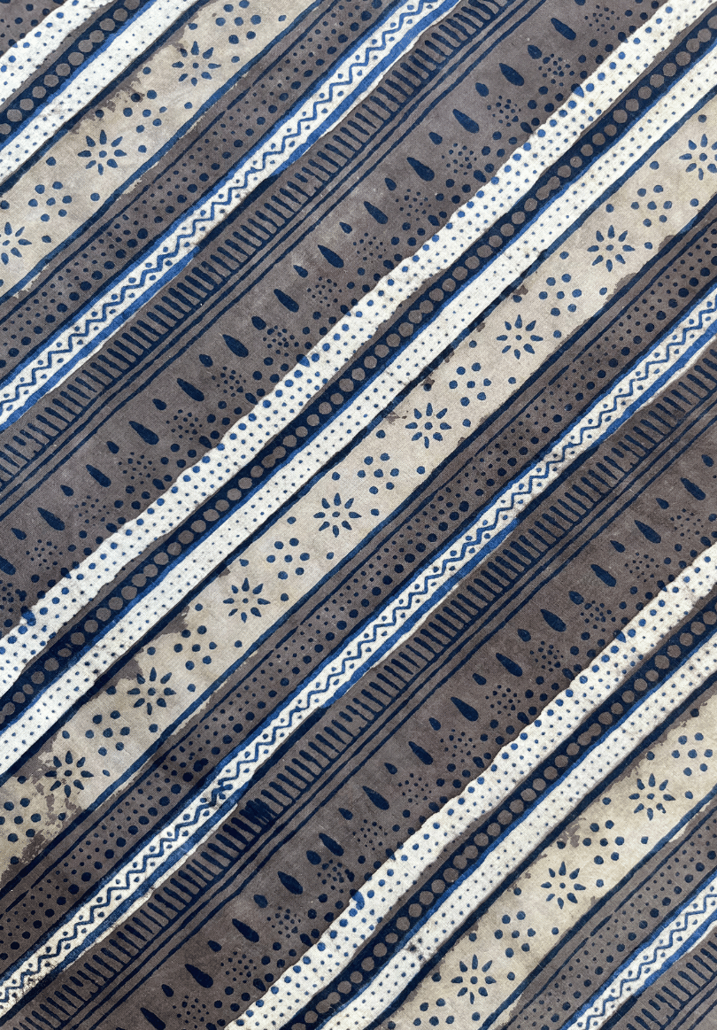 Traditional Dabu Block Print Fabric | Brown & Beige Striped Design