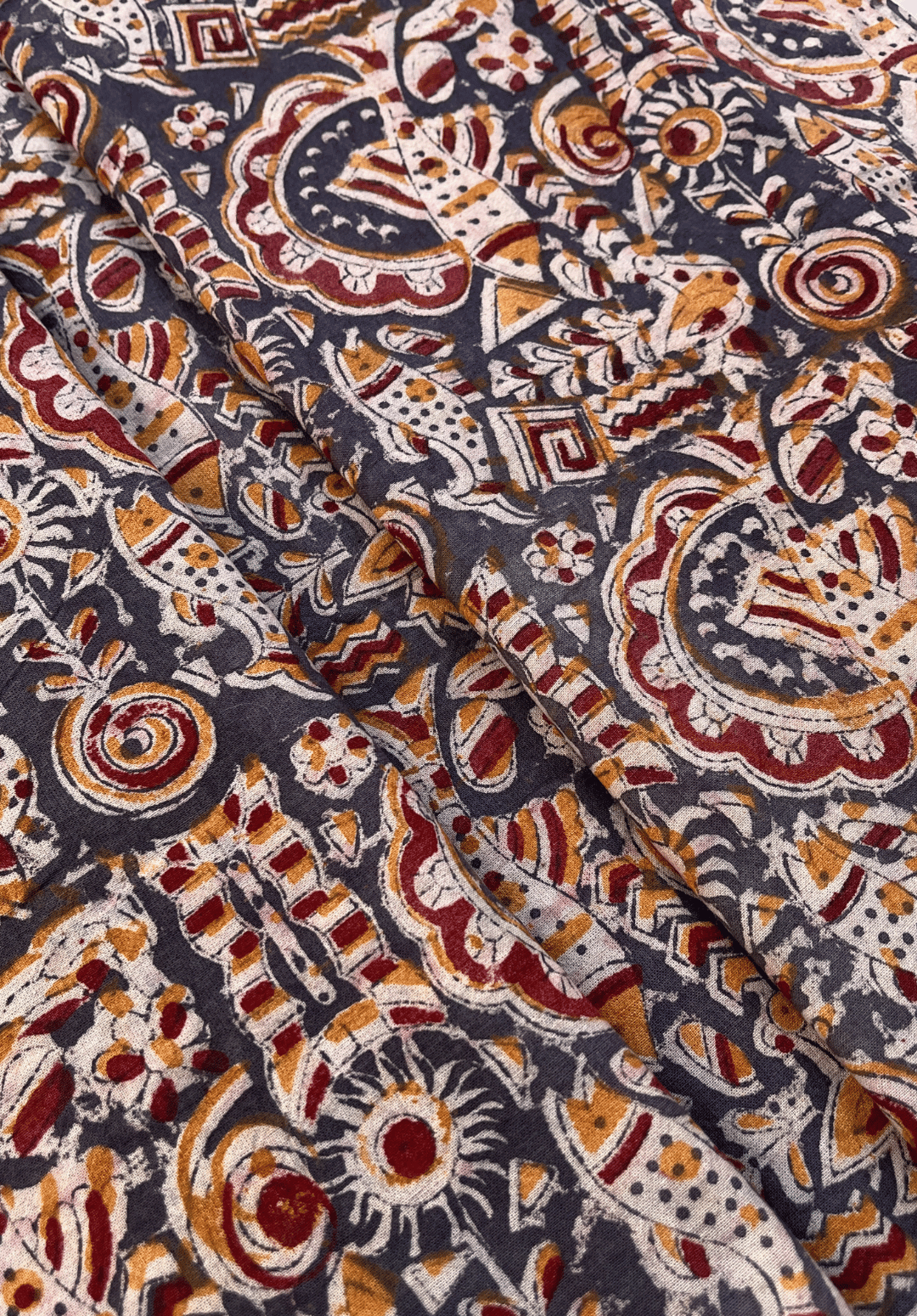 Antique Charcoal Kalamkari Cotton Fabric