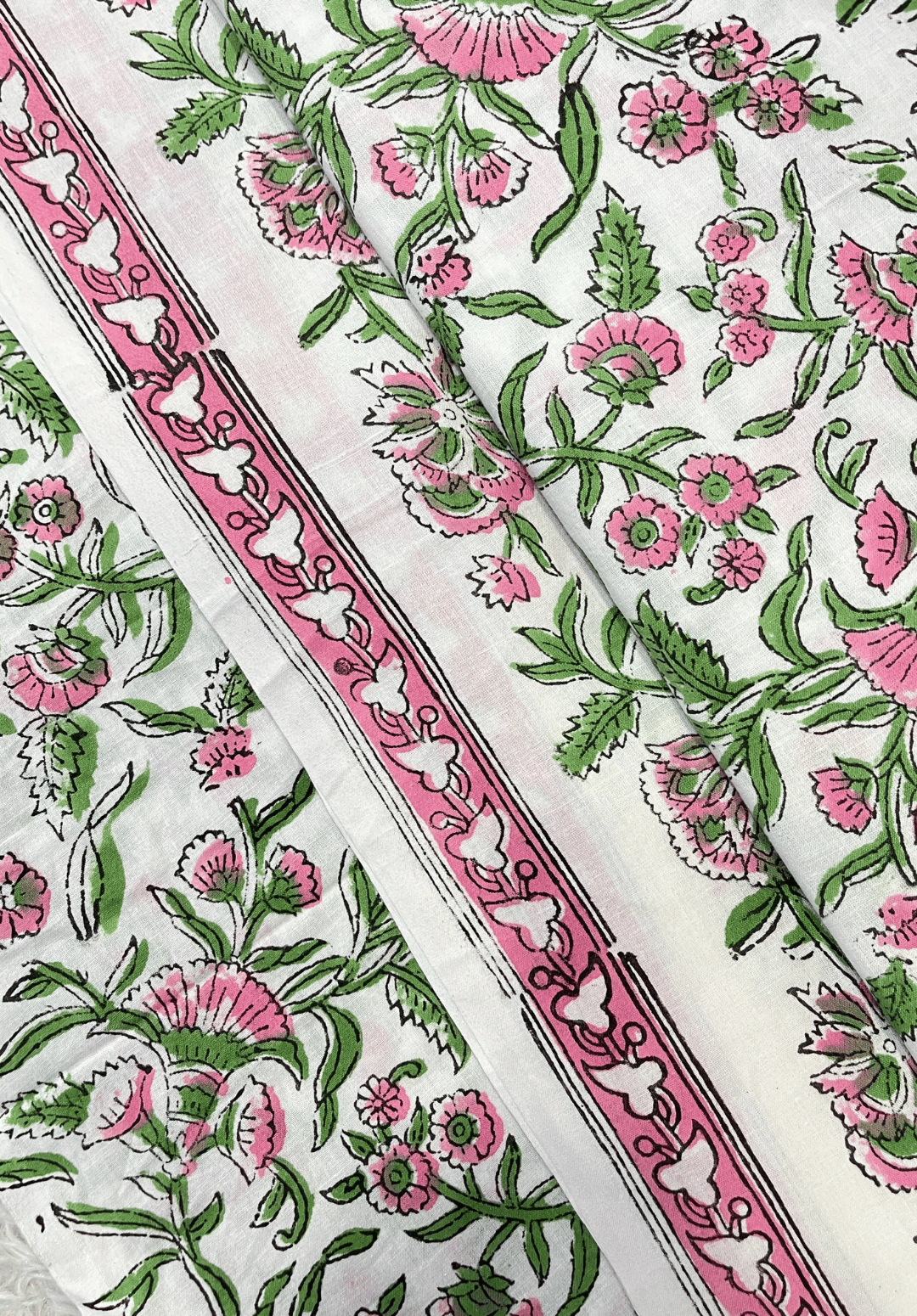 Handmade Block Print Cotton Fabric – Elegant Floral Motif