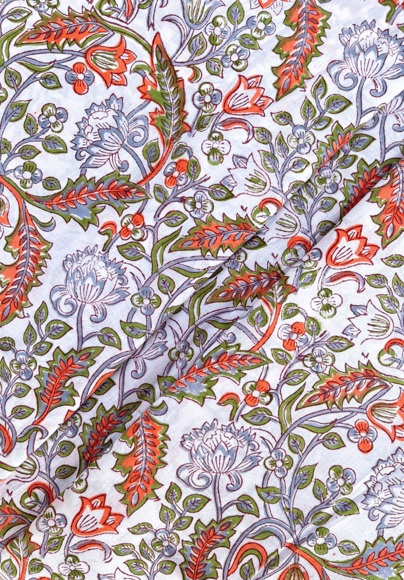 ntricate Garden Blooms with Multi-Color Floral Block Print