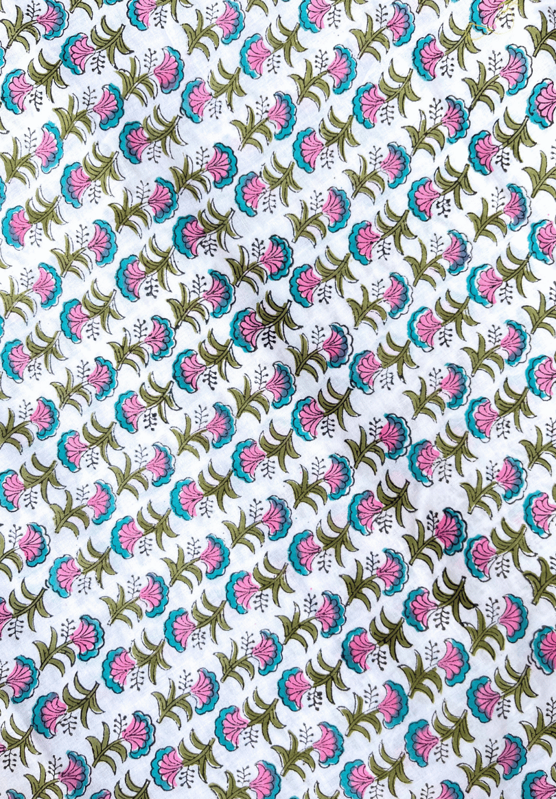 Blossom Breeze with Delicate Pink & Blue Floral Block Print