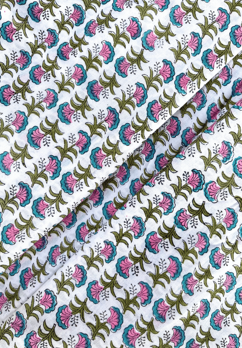 Blossom Breeze with Delicate Pink & Blue Floral Block Print