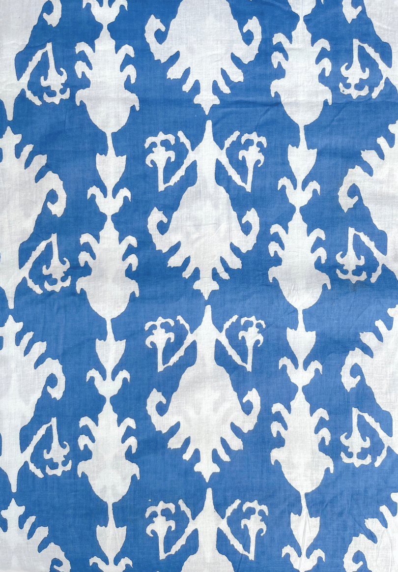 Elegant Screen Print Pure Cotton Fabric in Blue and White
