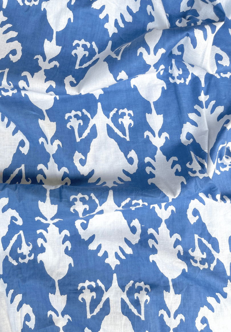 Elegant Screen Print Pure Cotton Fabric in Blue and White