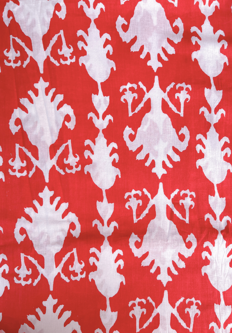 Elegant Screen Print Pure Cotton Fabric in Red and White