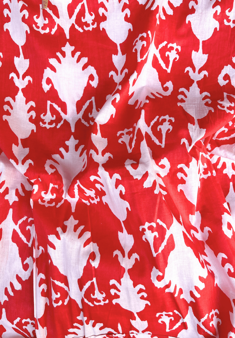 Elegant Screen Print Pure Cotton Fabric in Red and White