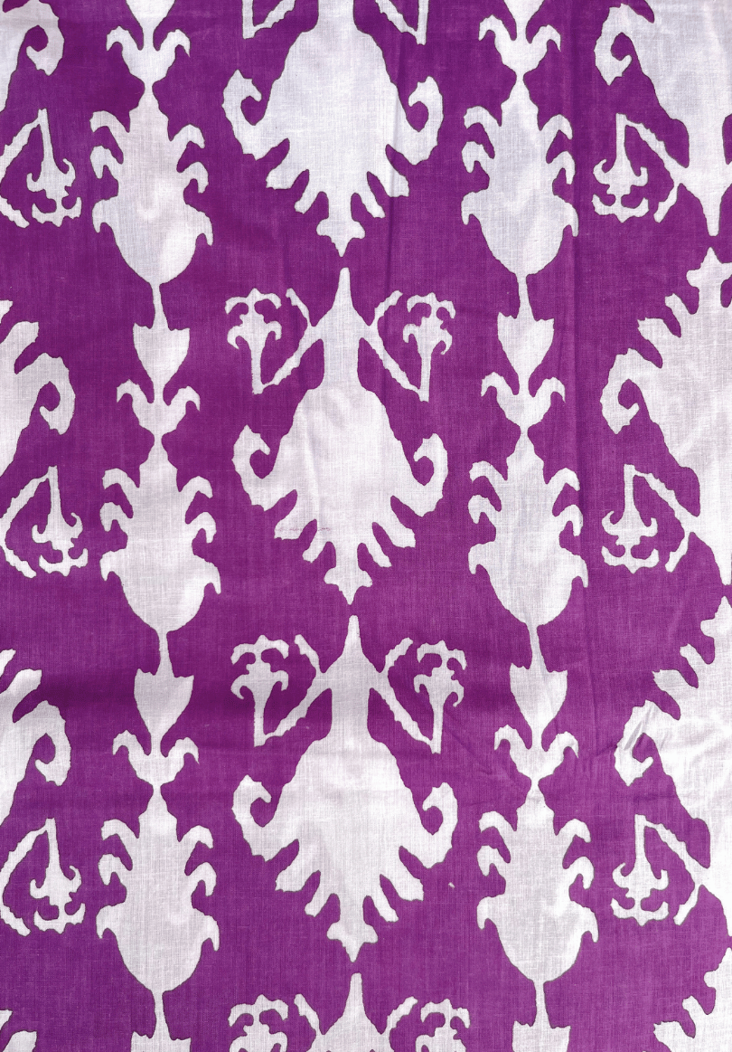 Elegant Screen Print Pure Cotton Fabric in Purple and White